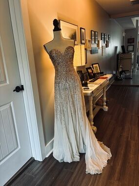 Terani Couture Ivory Beaded Strapless Gown